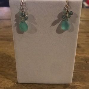 Gold and Teal Bead Earrings